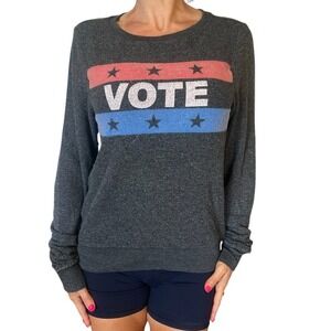 Wild­fox Charcoal Gray VOTE  Graphic Beach Sweater Pullover Sweatshirt Jumper XS